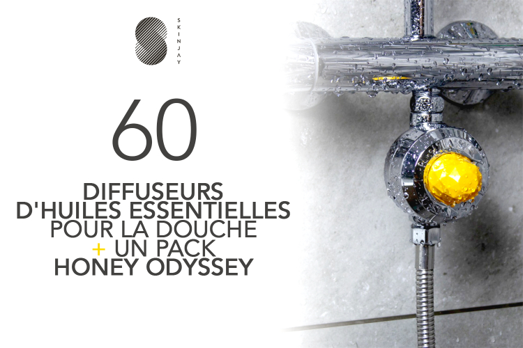 60 DIFFUSEURS D'HUILES ESSENTIELLES POUR LA DOUCHE ET SON PACK HONEY ODYSSEY de SKINJAY à tester