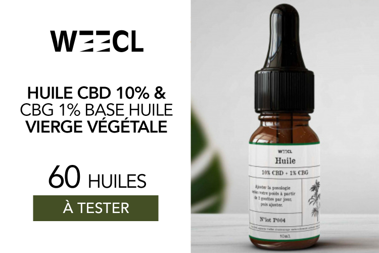 Huiles Weecl 10% CBD + 1% CBG : 60 huiles à tester !