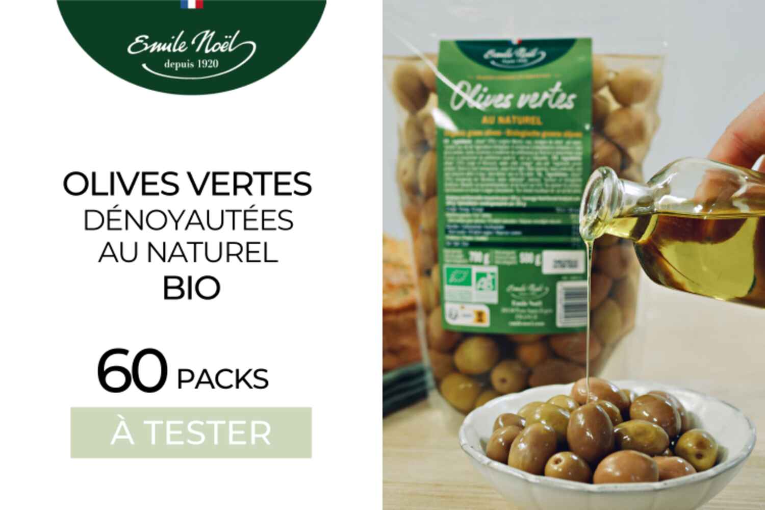 Olives vertes dénoyautées au naturel bio