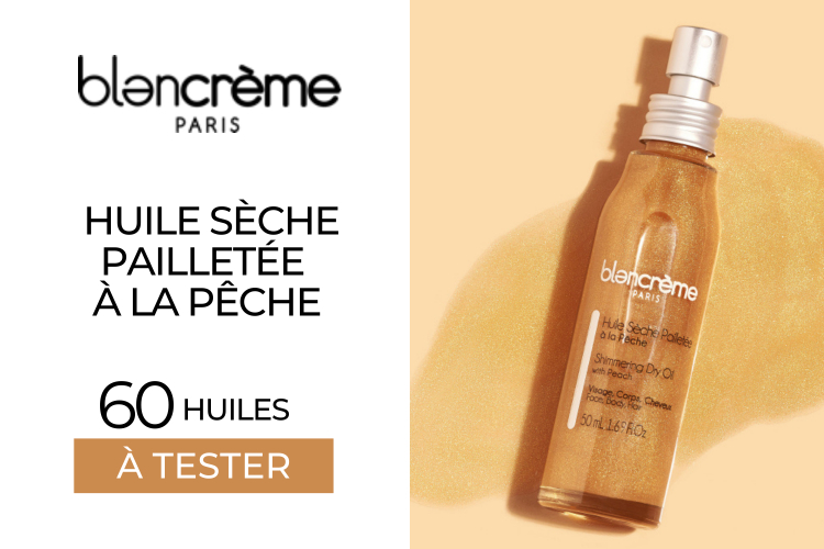 60 Huile sèche pailletée pêche de Blancrème à tester !
