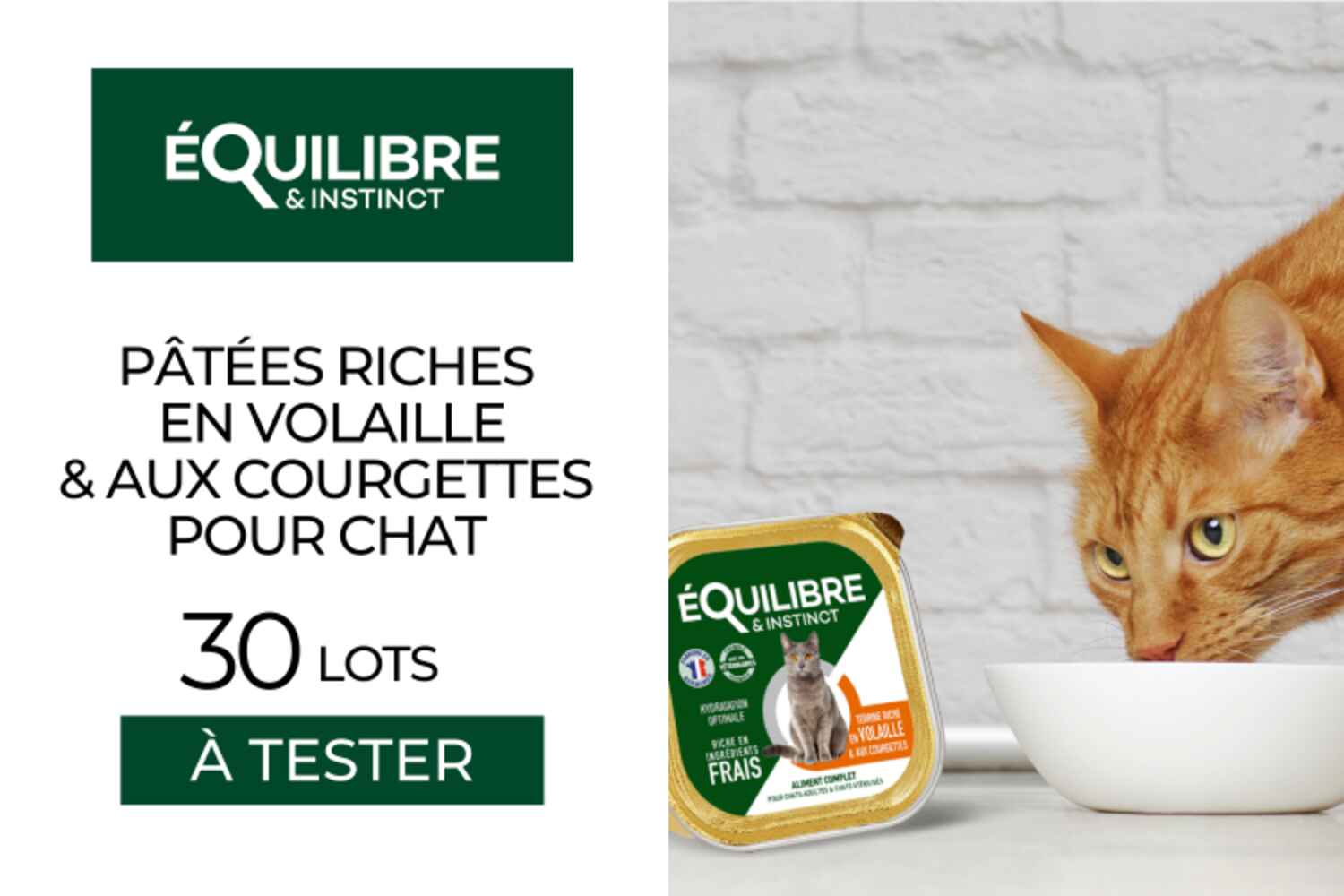 30 Lots de Pâtées Riches en Volaille & aux Courgettes pour chat d'ÉQUILIBRE & INSTINCT à tester !