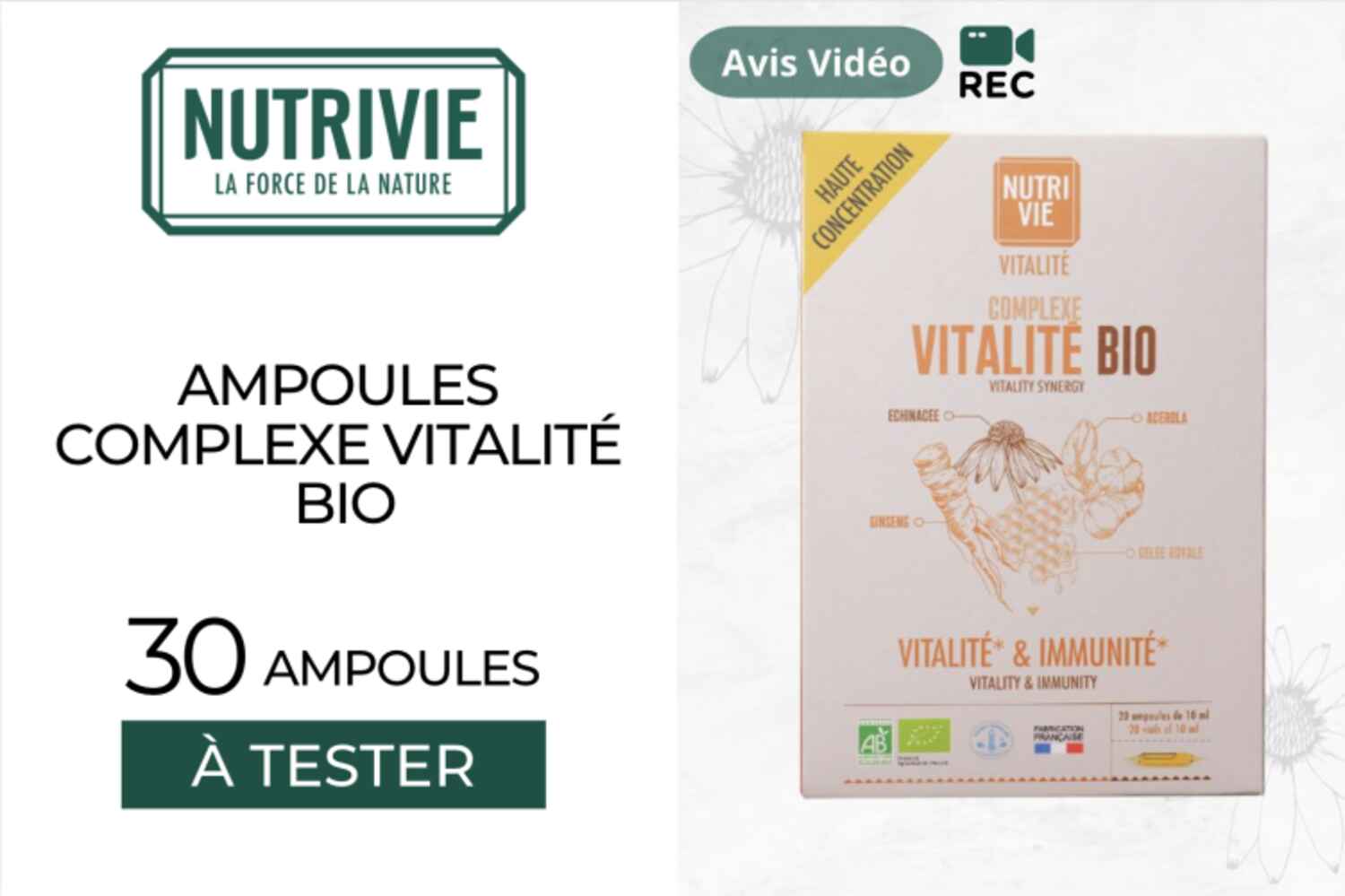 AVIS VIDEO - 30 COMPLEXE VITALITE BIO de NUTRIVIE