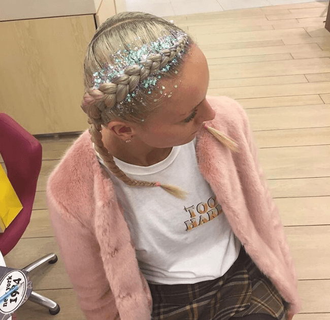 glitter braid blonde : paillettes bleues