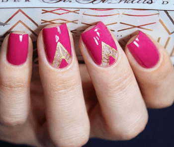 nail art rose fuschya doré