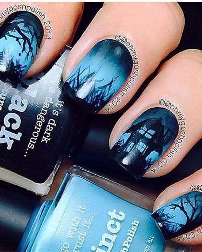 Maison hantée pour des ongles d'Halloween