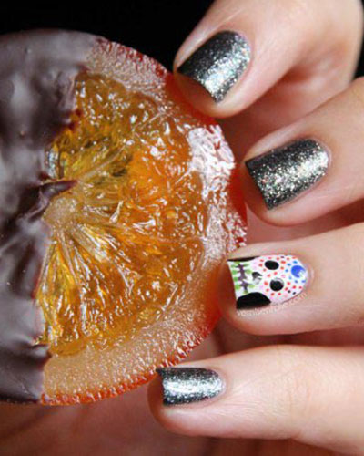 argent et sugar skull mexicain sur vos ongles pour halloween