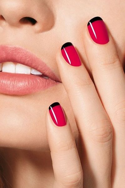 French manucure gel rouge et noir pour être rock !