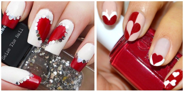 Différentes manucures glamour et pailletés de Saint-Valentin